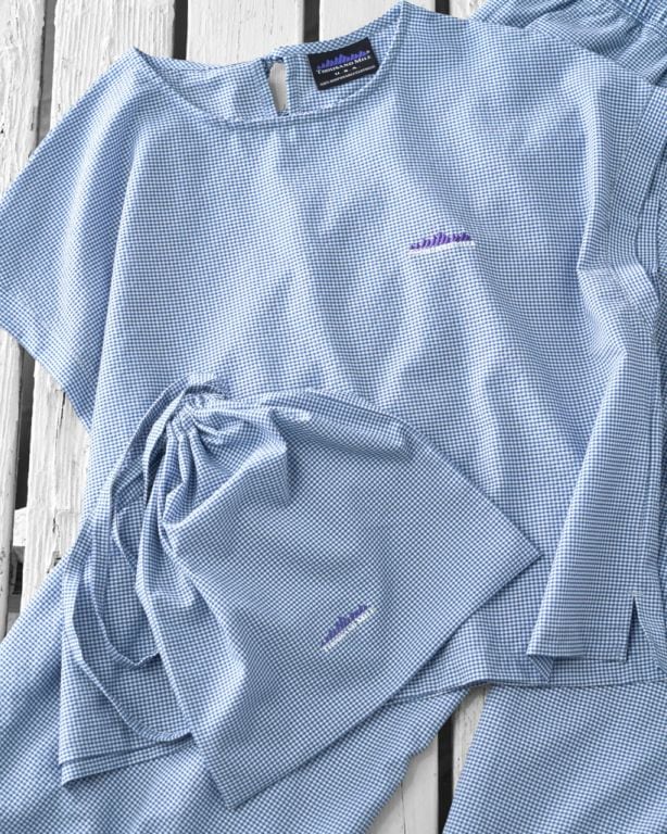 [L's]FRENCH SLEEVE SHIRT & LONG PANTS SET HIGH AIR PERMEABILITY CHECK/フレンチスリーブシャツ＆ロングパンツセット