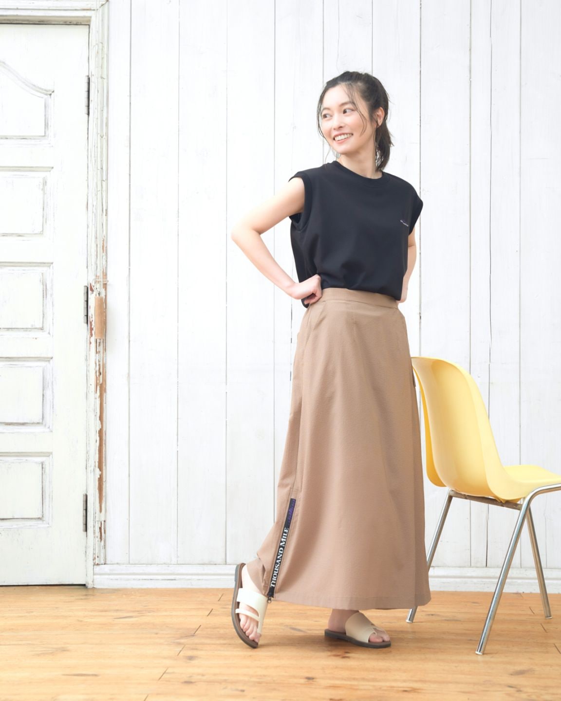 [L's]WRAPPED SKIRT HIGH AIR PERMEABILITY CHECK/ラップスカート
