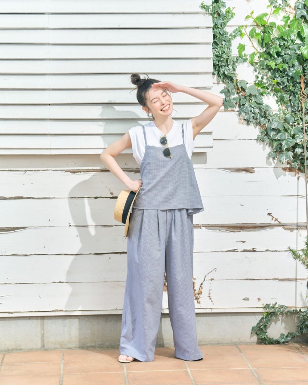 [L's]CAMISOLE SALOPETTE HIGH AIR PERMEABILITY CHECK/キャミソールサロペット