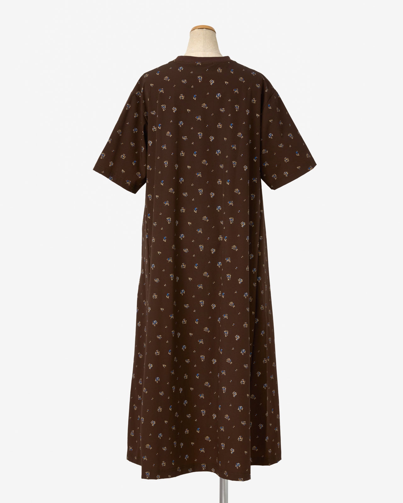 モラビトシルク混 ロングワンピース 総柄 38 M 茶 ブラウン L's]SHORT SLEEVE OP NY/PU PRINT/ショートスリーブワンピース