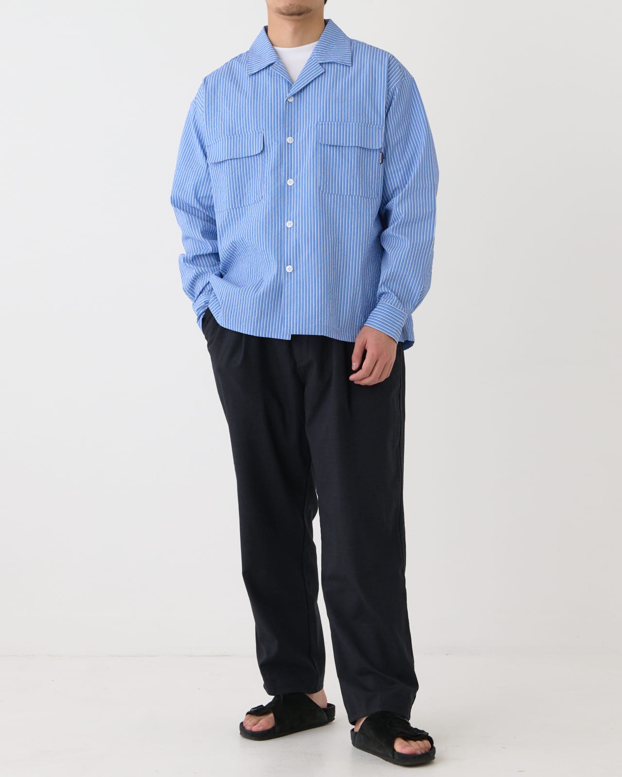 M's】LONG SLEEVE SHIRT STRIPE SEERSUCKER/ロングスリーブ