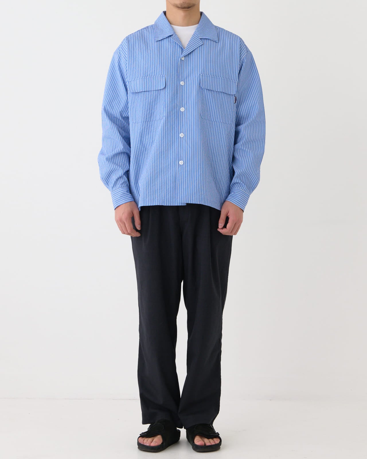 M's】LONG SLEEVE SHIRT STRIPE SEERSUCKER/ロングスリーブ