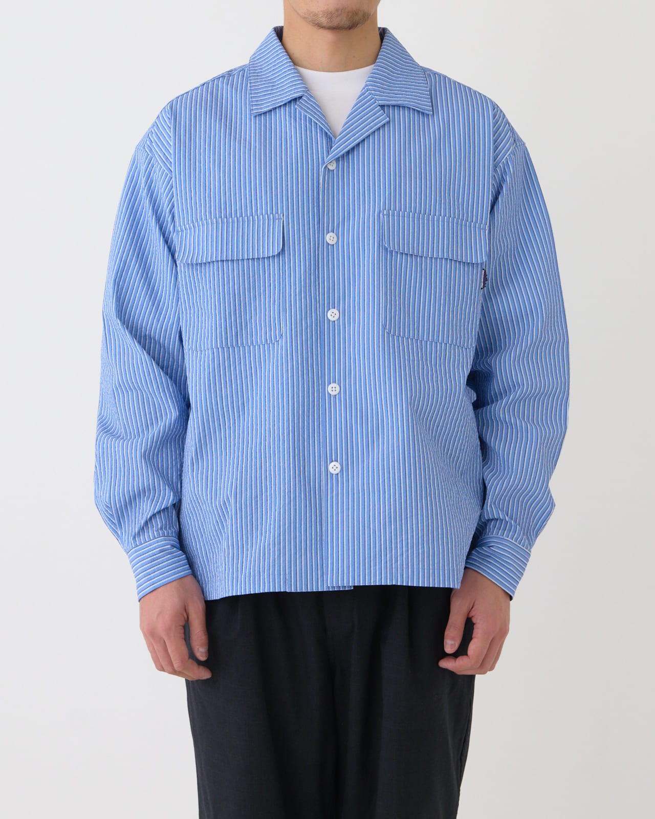 M's】LONG SLEEVE SHIRT STRIPE SEERSUCKER/ロングスリーブ