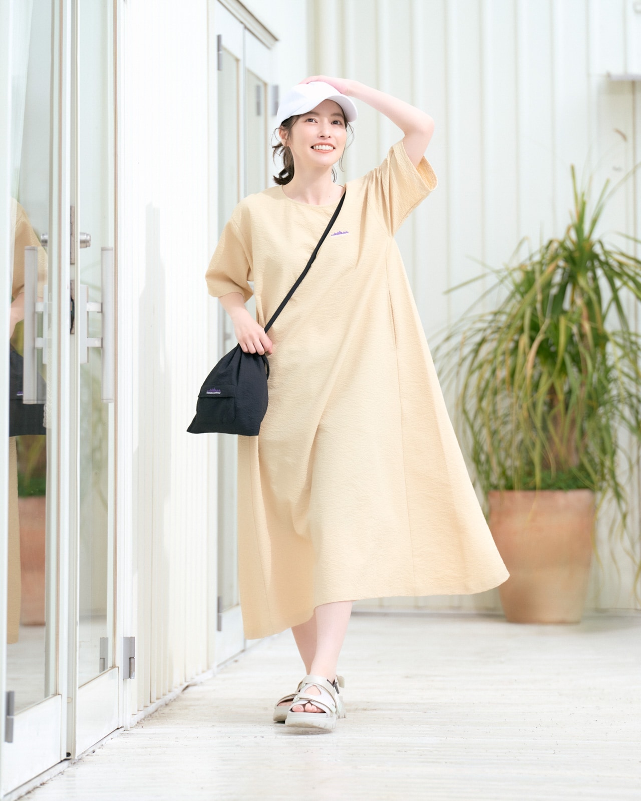 L's]SHORT SLEEVE OP SEERSUCKER/ショートスリーブワンピース シア