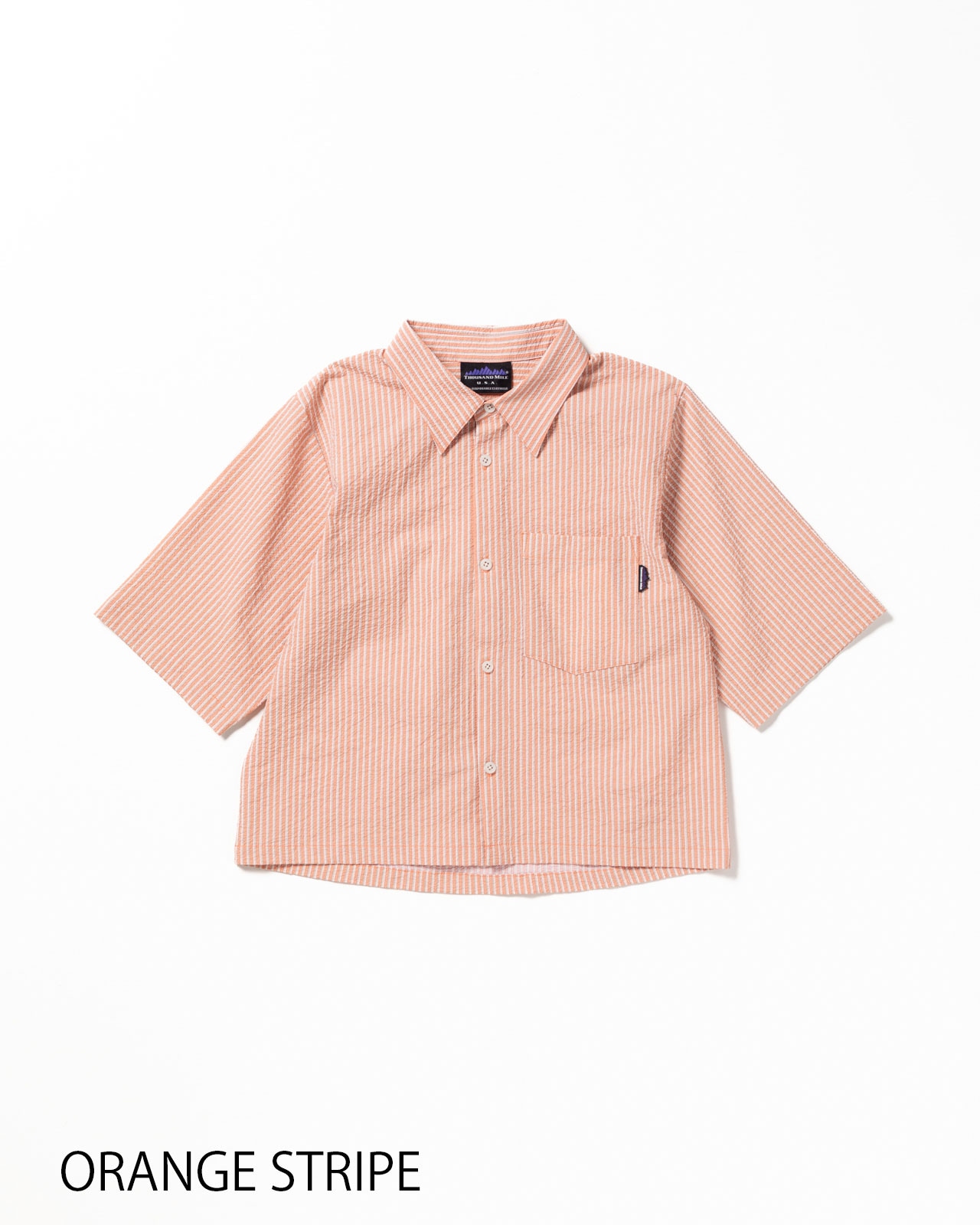 L's]THREE QUARTER SLEEVE SHIRT SEERSUCKER STRIPE/スリークオーター