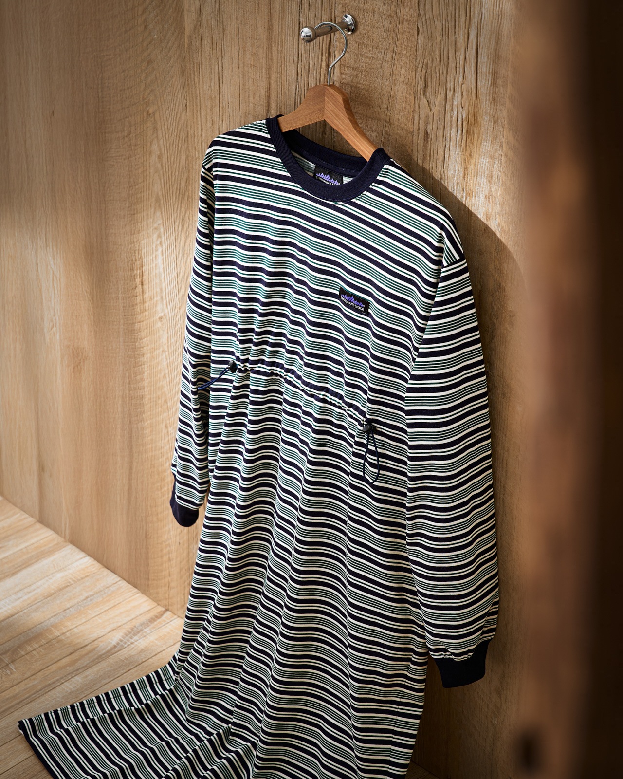 【L's】LONG SLEEVE DRAWCORD OP BORDER/ロングスリーブドローコードワンピースボーダー