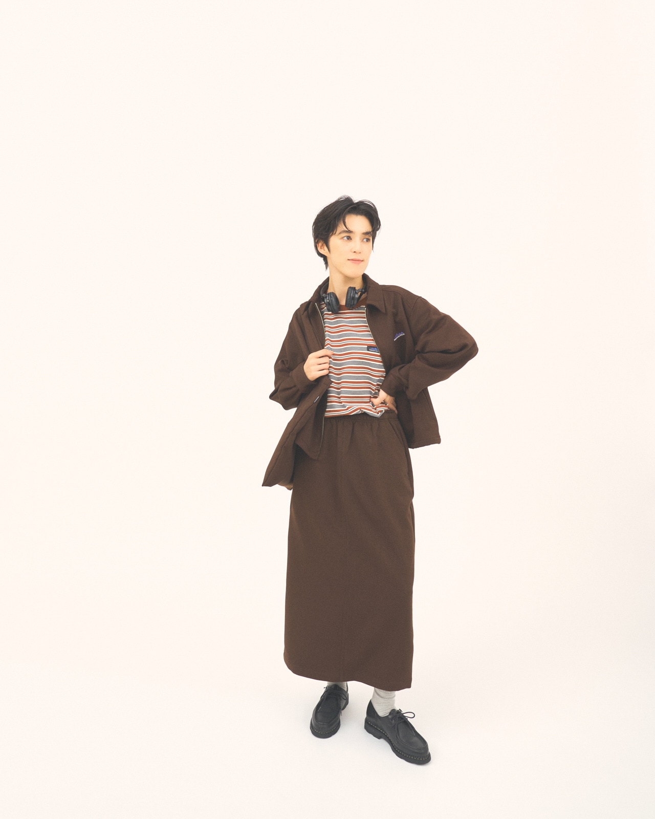 L's】ZIP BLOUSON＆SKIRT＆BAG SET UP WOOL LIKE/ジップブルゾン