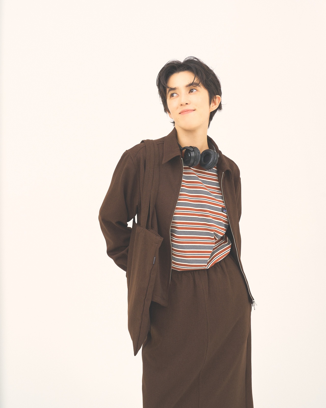 【L's】ZIP BLOUSON＆SKIRT＆BAG SET UP　WOOL LIKE/ジップブルゾン＆スカート＆バッグセットアップ ウールライク