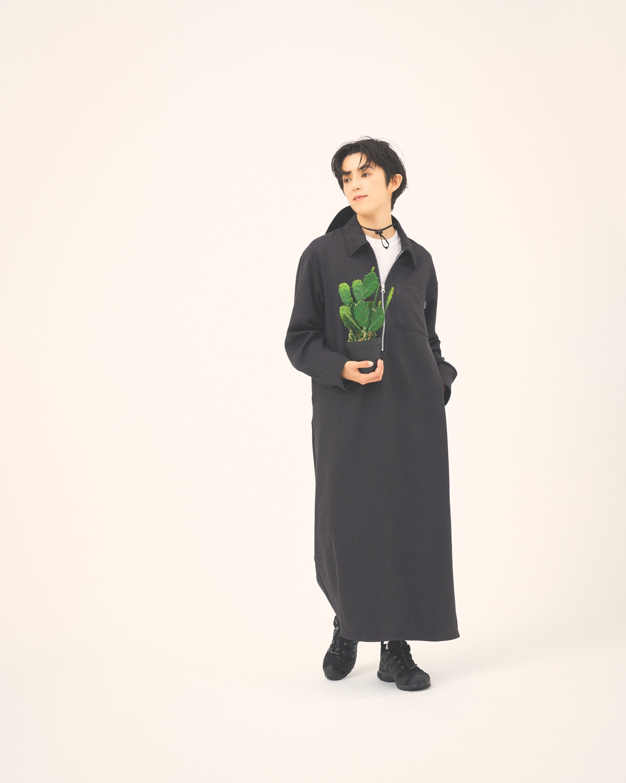 L's】HALF ZIP OP WOOL LIKE/ハーフジップワンピースウール