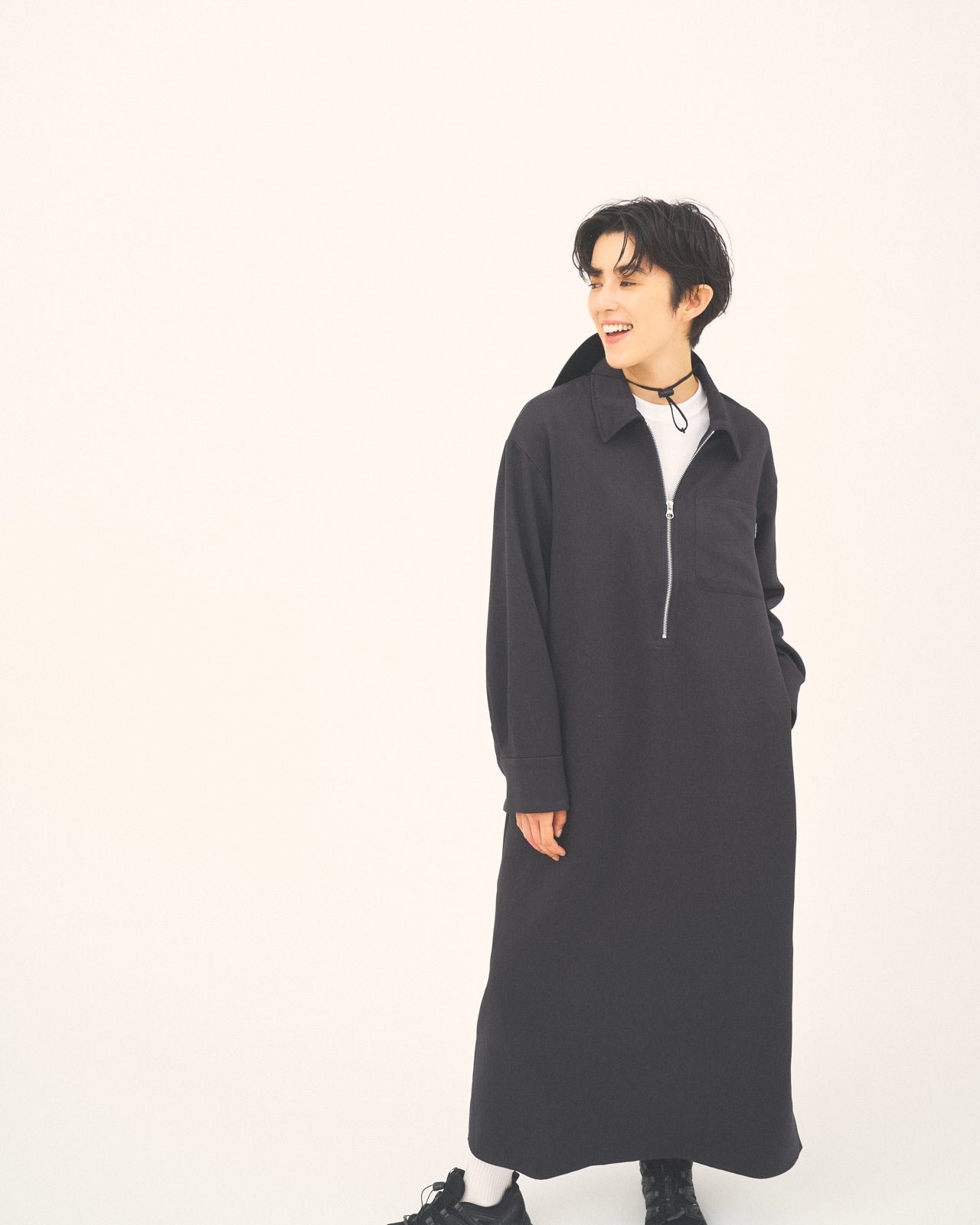 L's】HALF ZIP OP WOOL LIKE/ハーフジップワンピースウール