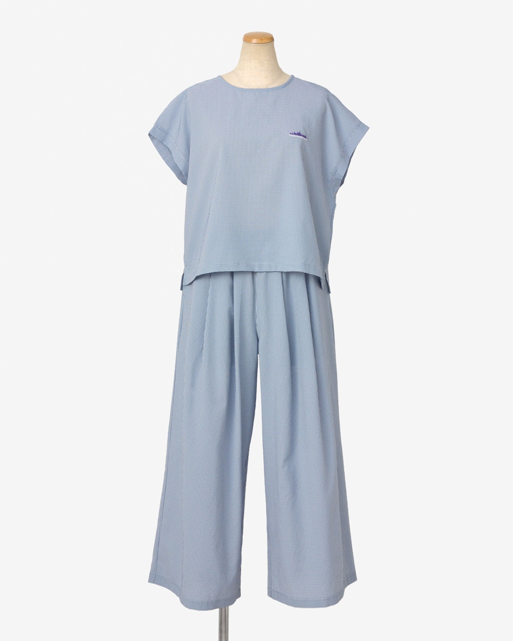 [L's]FRENCH SLEEVE SHIRT & LONG PANTS SET HIGH AIR PERMEABILITY CHECK/フレンチスリーブシャツ＆ロングパンツセット