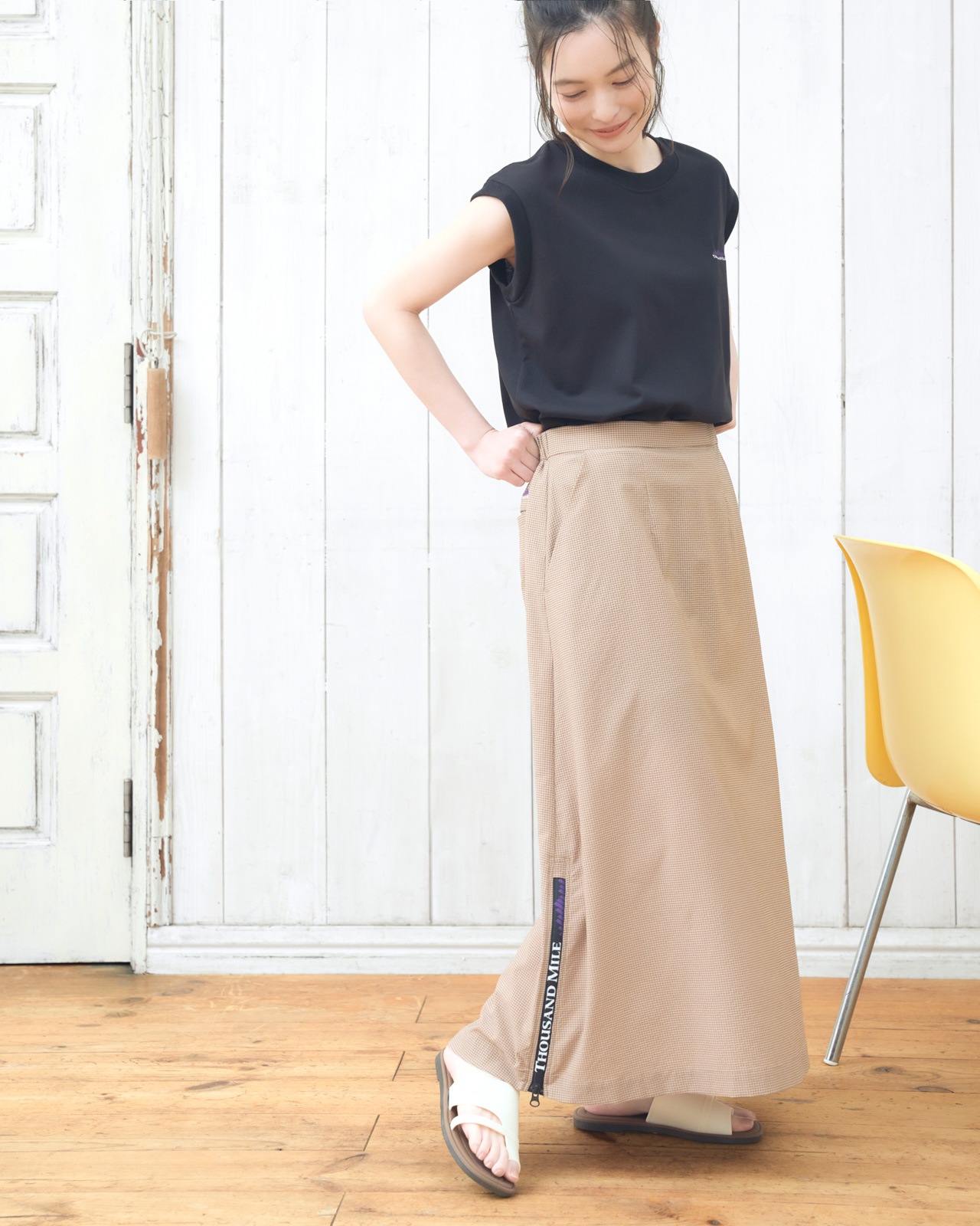 L's]WRAPPED SKIRT HIGH AIR PERMEABILITY CHECK/ラップスカート