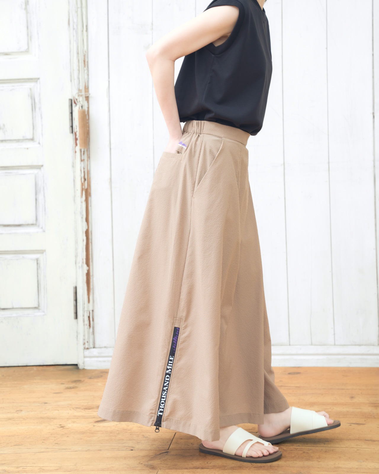 [L's]WRAPPED SKIRT HIGH AIR PERMEABILITY CHECK/ラップスカート