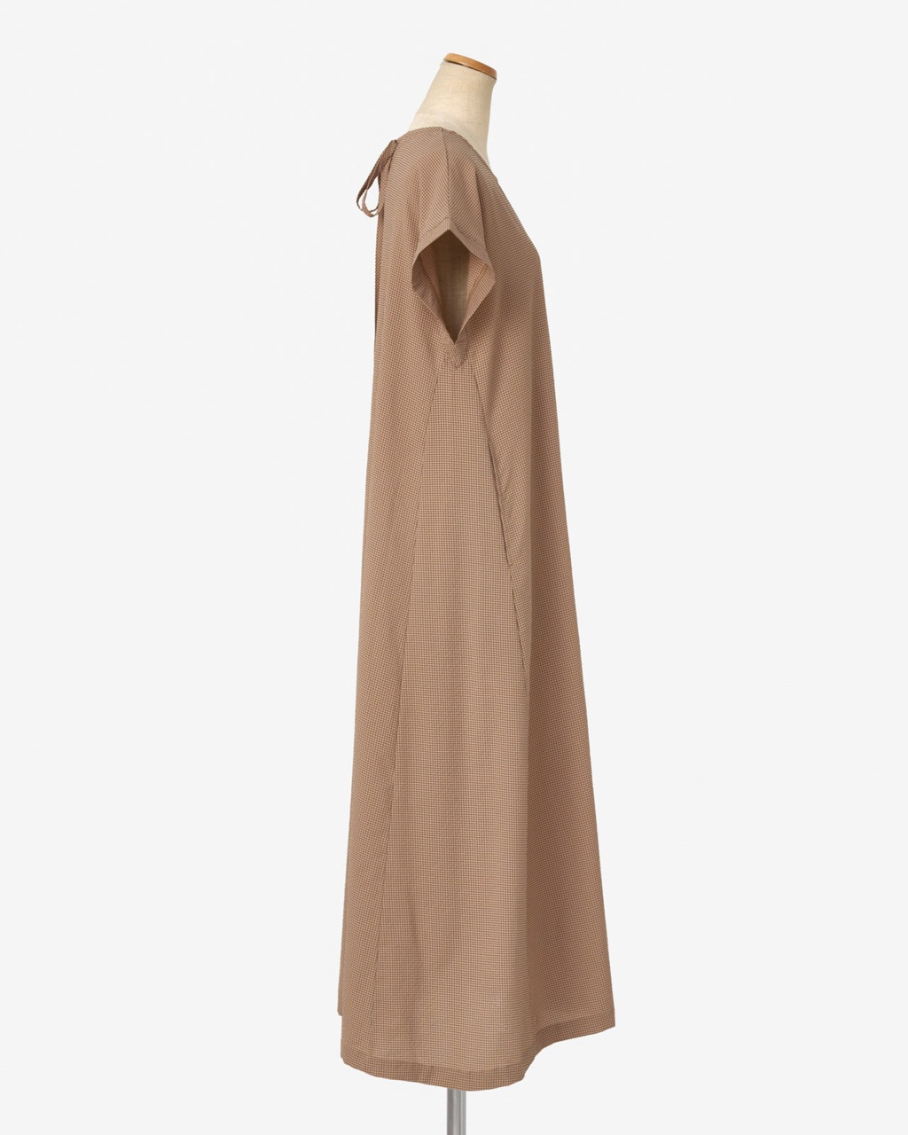 [L's]FRENCH SLEEVE OP HIGH AIR PERMEABILITY CHECK/フレンチスリーブ ワンピース