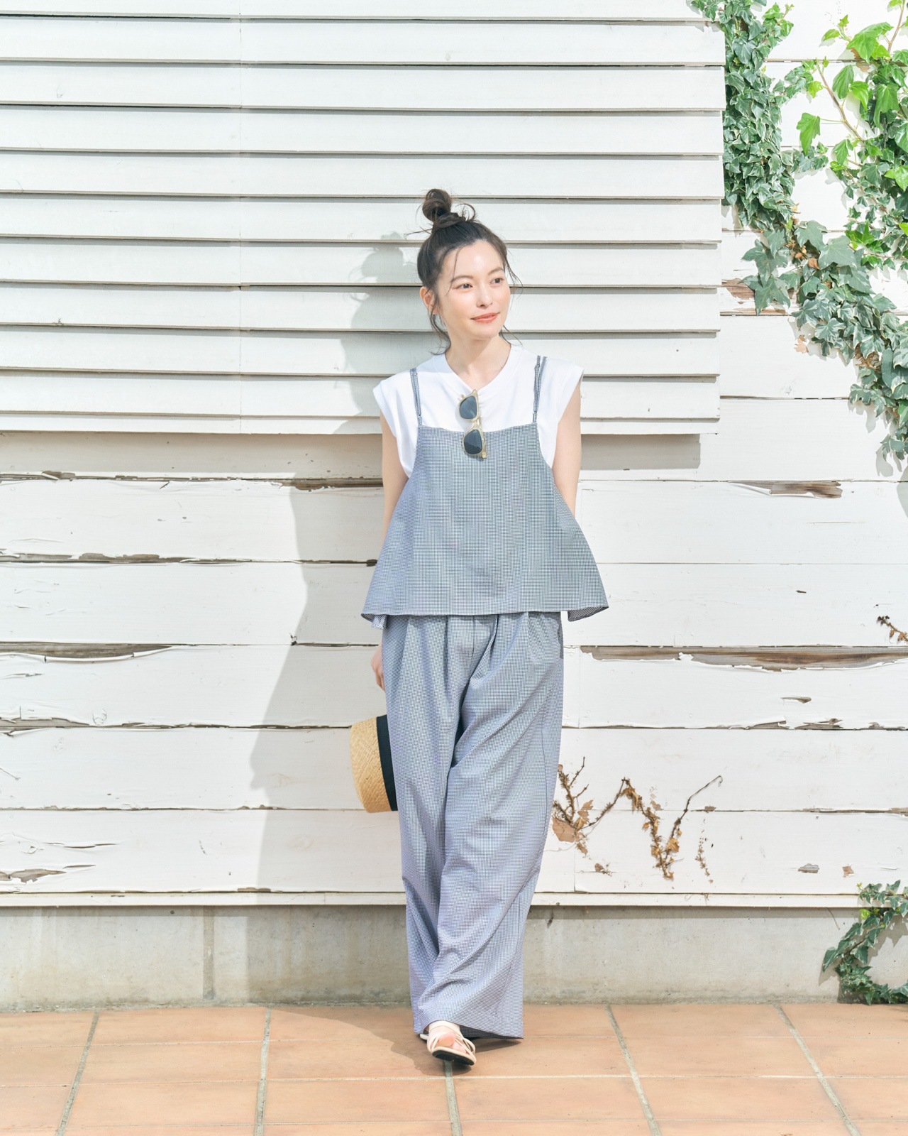 [L's]CAMISOLE SALOPETTE HIGH AIR PERMEABILITY CHECK/キャミソールサロペット