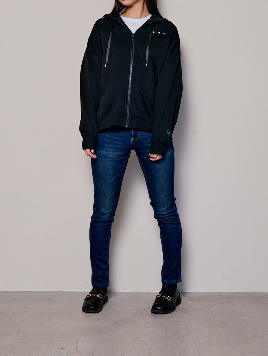 イジョンソク フーディ 公式 ブラック DOUBLE SHOCK” black double zip design pullover parka | Pay ID