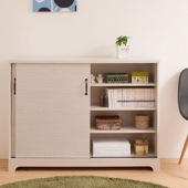 カウンター下収納　幅110　引戸 ホワイトウォッシュ 