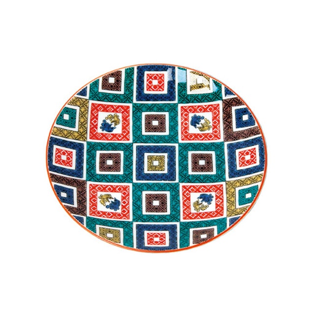 九谷 ５号皿 名品コレクション 古九谷色絵石畳文