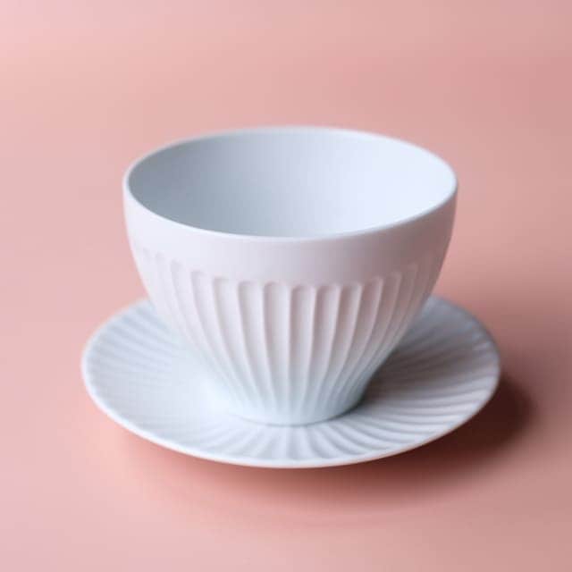 波佐見焼　白マット　しのぎ　煎茶碗