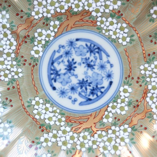 波佐見焼 琳派桜樹紋 5号皿 (緑) ｜ 四季折々のおしゃれな和食器通販