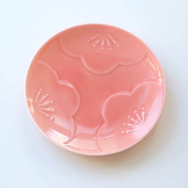 engi紋 12小皿 梅　レリーフ 赤
