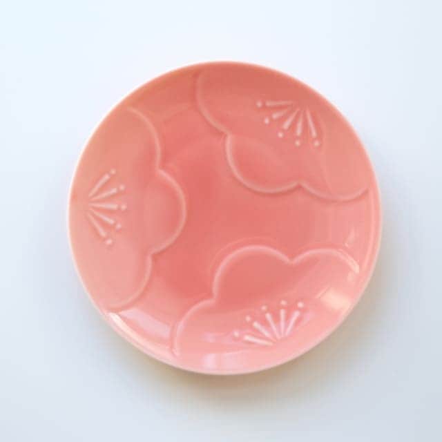 engi紋 12小皿 梅　レリーフ 赤