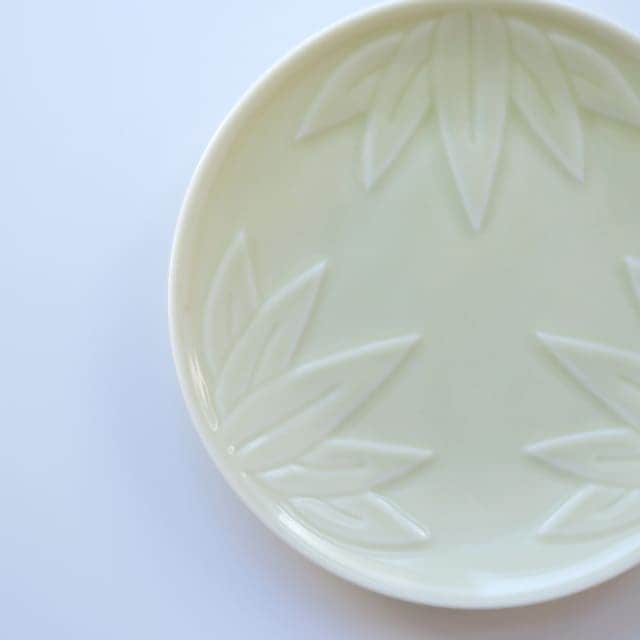 紋 12小皿 竹　レリーフ 黄緑