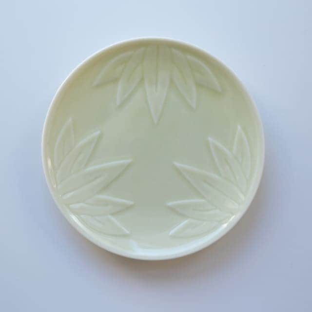 紋 12小皿 竹　レリーフ 黄緑