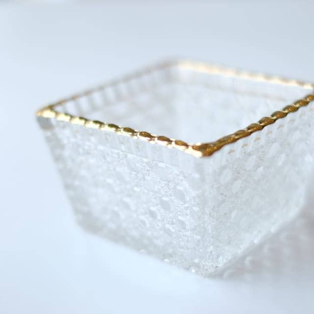 籠目 ガラス角小鉢 金付