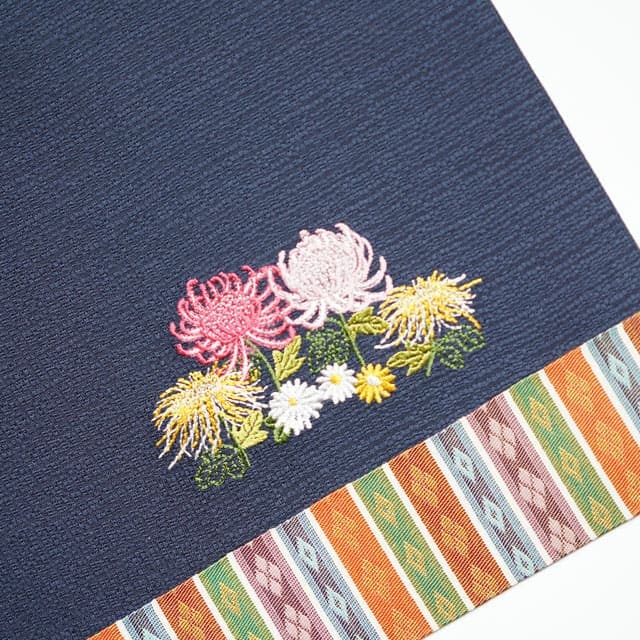 重陽の節句　刺繍　プレイスマット　濃紺　47×21.5ｃｍ