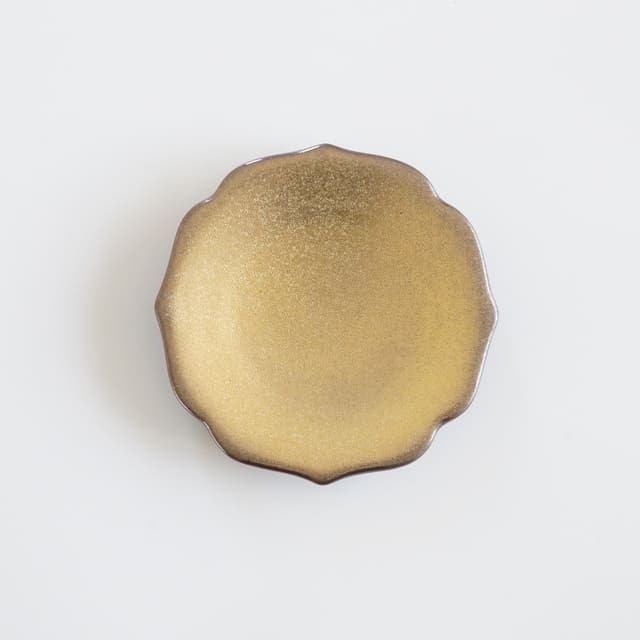 有田焼　金塗り（紫素）桔梗渕豆皿