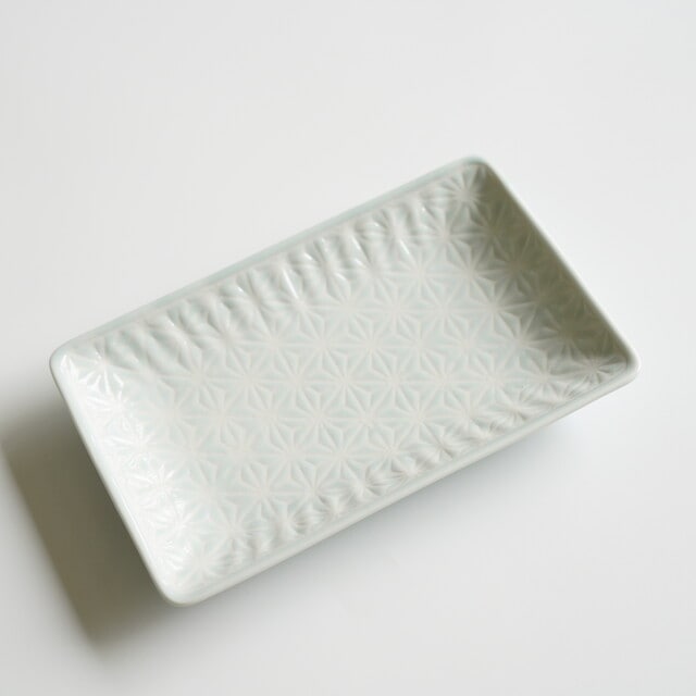 波佐見焼　麻の葉（ブルー）スクエアプレートM