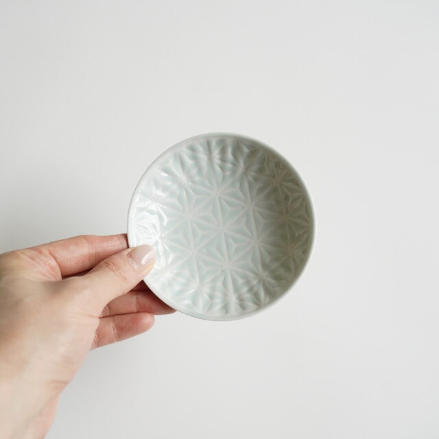 波佐見焼　麻の葉（ブルー）丸プレートS　５枚セット