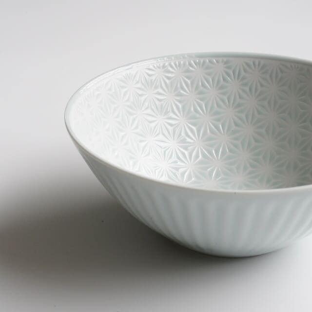 波佐見焼　麻の葉（ブルー）ボウルL