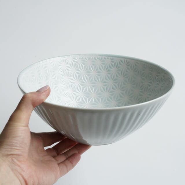 波佐見焼　麻の葉（ブルー）ボウルL