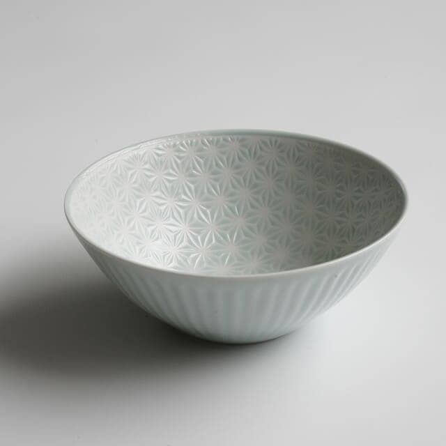 波佐見焼　麻の葉（ブルー）ボウルL