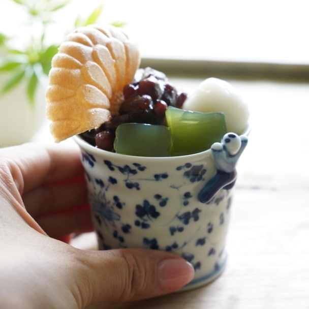 波佐見焼　藍唐草　一閑人煎茶・そば猪口