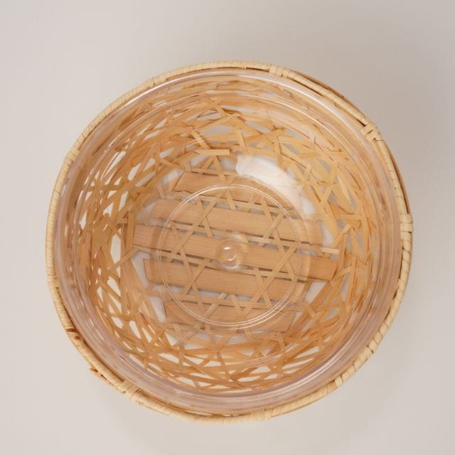 やたら編み篭　アラカルトボール（白竹）　アクリルボウル付き　M