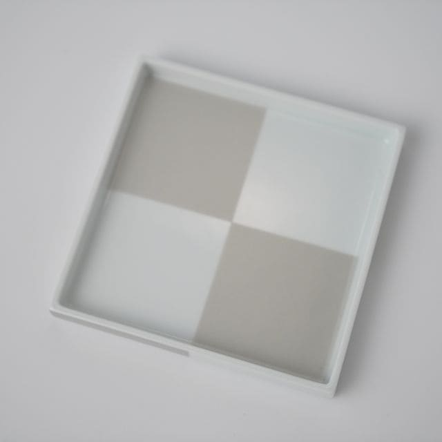 波佐見焼　市松　（銀）　角取り皿