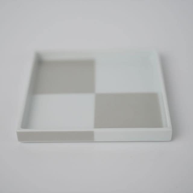 波佐見焼　市松　（銀）　角取り皿