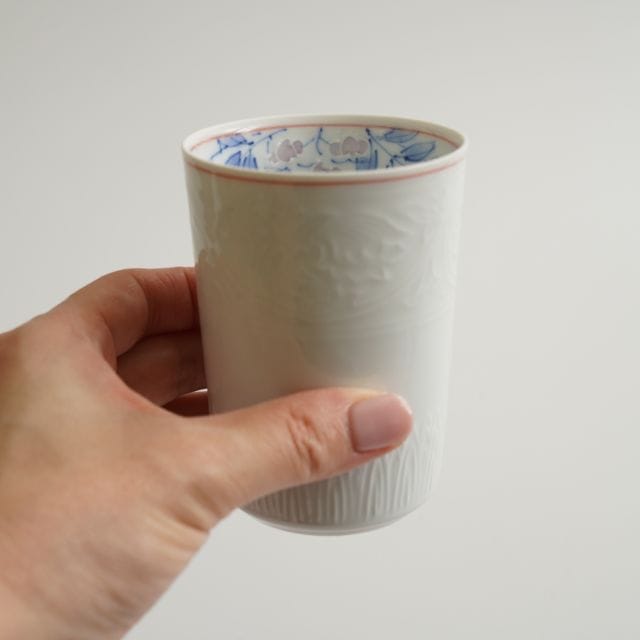 藤絵　唐草彫湯呑小　（朱線）