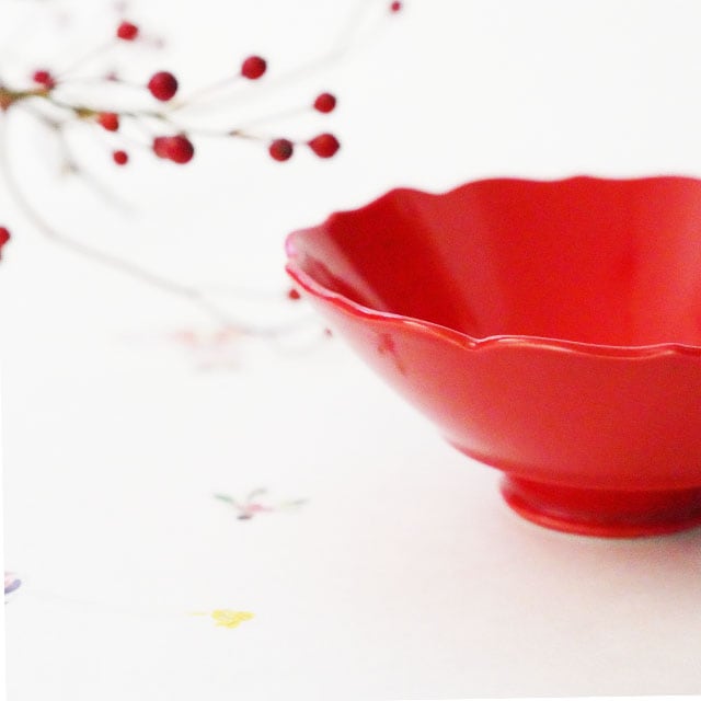 赤釉　桔梗渕高台仲付