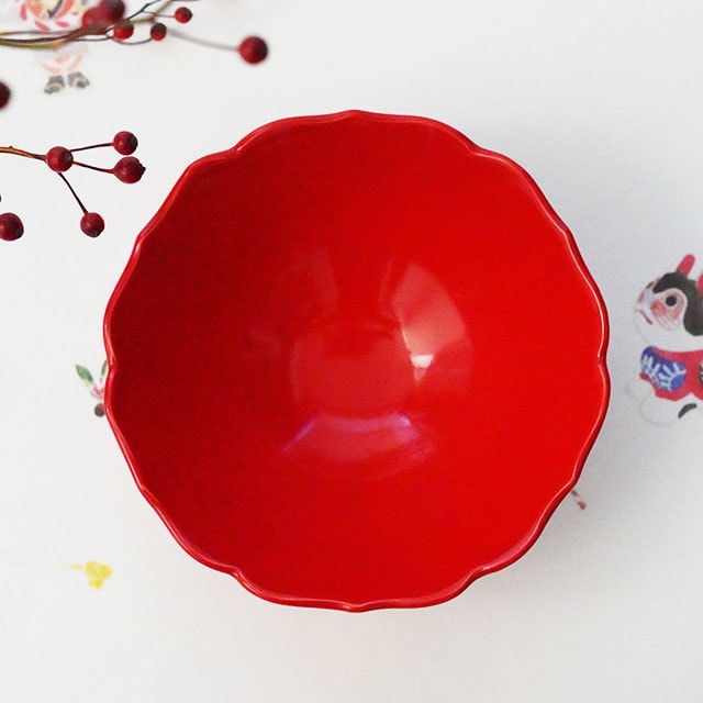 赤釉　桔梗渕高台仲付