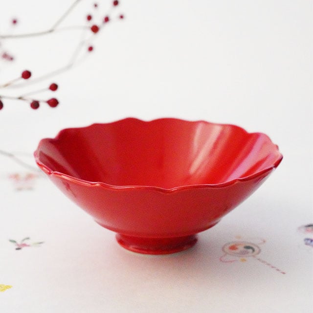 赤釉　桔梗渕高台仲付