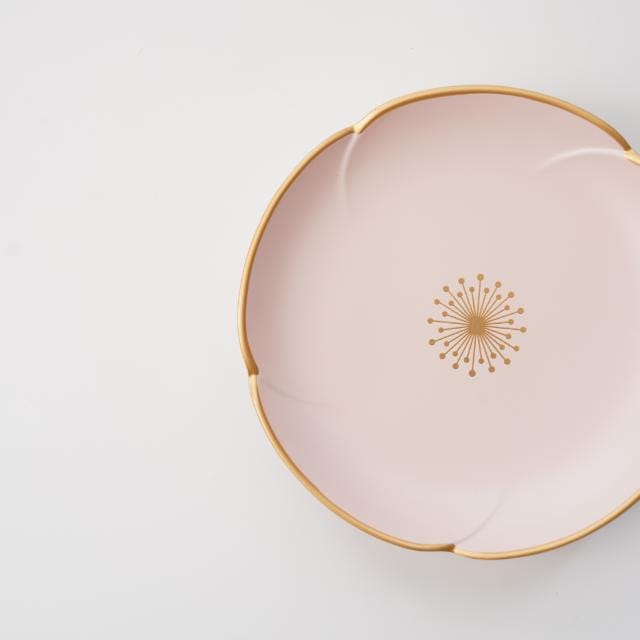 越前塗　梅銘々皿15cm　総ピンク縁金　　しべ金　FOURGRACEオリジナル
