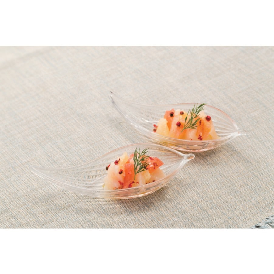 月型笹皿　ガラス皿　5脚 サラツギ｜三方福 狩野智宏作 脚付きガラス皿 14個セット