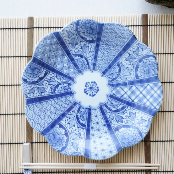 [10客セット] 青花 扇型皿 向付 半開扇 染付 和食器 料亭 旅館 割烹 10客セット] 青花 扇型皿 向付 半開扇 染付 和食器 料亭 旅館