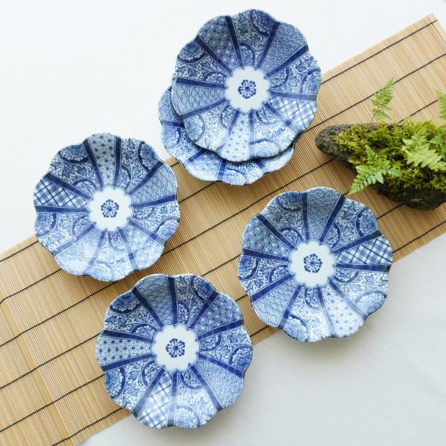 藍hana 21.5cm深皿 5枚セット/美濃焼 ｜ 四季折々のおしゃれな和食器