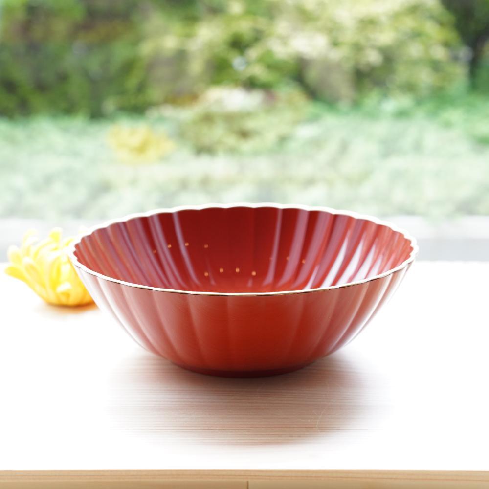 菊型ボール 柿朱渕金　φ21cm