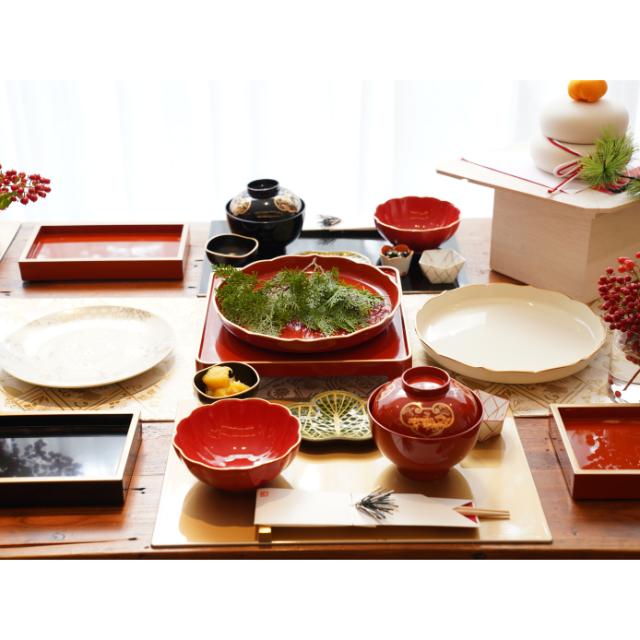 窓絵草花　柿朱雑煮椀　FOURGRACEオリジナル